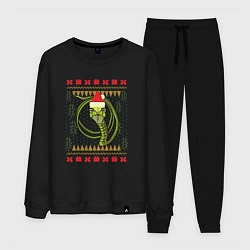 Костюм хлопковый мужской Рождественский свитер Скептическая змея, цвет: черный