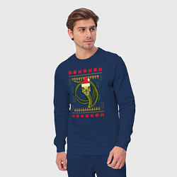 Костюм хлопковый мужской Рождественский свитер Скептическая змея, цвет: тёмно-синий — фото 2