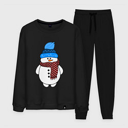Костюм хлопковый мужской Снеговик в шапочке, цвет: черный