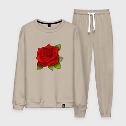 Костюм хлопковый мужской Красная роза Рисунок, цвет: миндальный