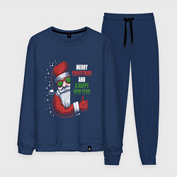 Костюм хлопковый мужской Merry Christmas and Happy New Year!, цвет: тёмно-синий