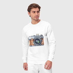 Костюм хлопковый мужской Ретро фотокамера, цвет: белый — фото 2
