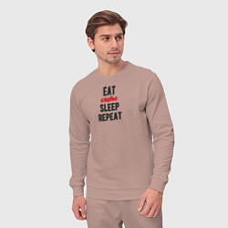 Костюм хлопковый мужской Eat оливье Sleep Repeat, цвет: пыльно-розовый — фото 2