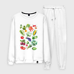 Костюм хлопковый мужской Акварельная иллюстрация Овощи, цвет: белый