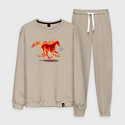 Костюм хлопковый мужской Fire horse огненная лошадь, цвет: миндальный