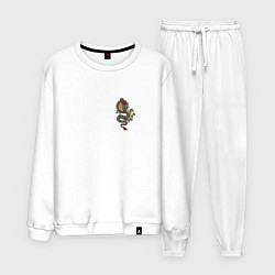 Костюм хлопковый мужской Зелёный китайский дракон Lun, цвет: белый