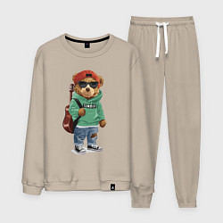 Костюм хлопковый мужской Прикольный мишутка гитарист Cool teddy bear guitar, цвет: миндальный