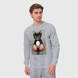 Костюм хлопковый мужской Крутой котяра в боксёрских перчатках Cool cat in b, цвет: меланж — фото 2