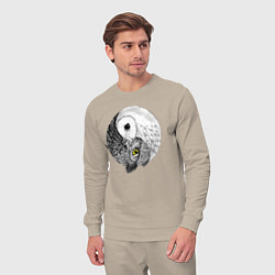 Костюм хлопковый мужской Инь Янь по совиному, цвет: миндальный — фото 2