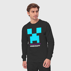 Костюм хлопковый мужской Символ Minecraft в неоновых цветах, цвет: черный — фото 2