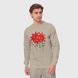 Костюм хлопковый мужской Flowers red, цвет: миндальный — фото 2