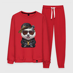 Костюм хлопковый мужской Крутой панда в тёмных очках, цвет: красный