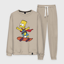 Костюм хлопковый мужской Барт Симпсон - крутой скейтер, цвет: миндальный