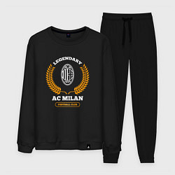 Костюм хлопковый мужской Лого AC Milan и надпись legendary football club, цвет: черный
