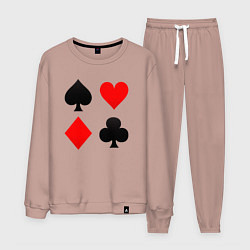 Костюм хлопковый мужской Четыре масти игральных карт, цвет: пыльно-розовый