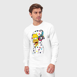 Костюм хлопковый мужской Гомер Симпсон в звёздном балахоне и в наушниках, цвет: белый — фото 2