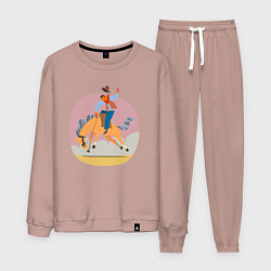 Костюм хлопковый мужской Наездник на лошадке - Родео, цвет: пыльно-розовый