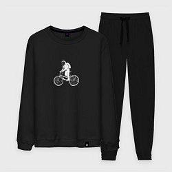 Костюм хлопковый мужской По космосу на велосипеде, цвет: черный