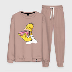 Костюм хлопковый мужской Гомер Симпсон нацелился на пончик, цвет: пыльно-розовый