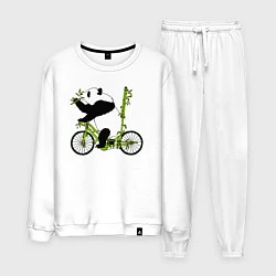 Костюм хлопковый мужской Панда на велосипеде с бамбуком, цвет: белый
