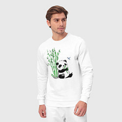 Костюм хлопковый мужской Панда бамбук и стрекоза, цвет: белый — фото 2