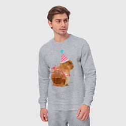 Костюм хлопковый мужской Праздничная капибара, цвет: меланж — фото 2