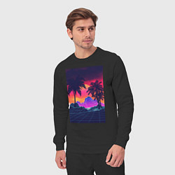 Костюм хлопковый мужской Синтвейв пляж и пальмы, цвет: черный — фото 2