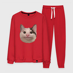 Костюм хлопковый мужской Polite cat meme, цвет: красный