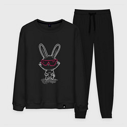 Костюм хлопковый мужской Кролик в розовых очках, цвет: черный