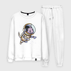 Костюм хлопковый мужской Кот сфинкс космонавт, цвет: белый