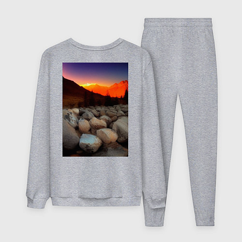 Мужской костюм Горный пейзаж в закате солнца, каменная река / Меланж – фото 2