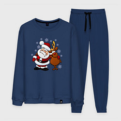 Костюм хлопковый мужской Санта и олень, цвет: тёмно-синий