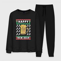 Костюм хлопковый мужской Новый год с пивом, цвет: черный