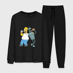 Костюм хлопковый мужской Drunk Homer and Bender, цвет: черный