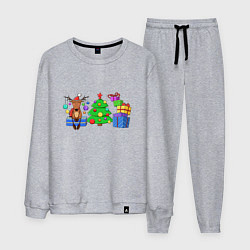 Костюм хлопковый мужской Новогоднее настроение , милый олень, цвет: меланж