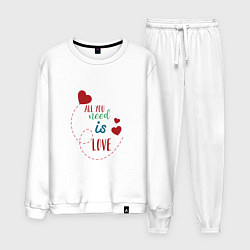 Костюм хлопковый мужской All you need is love inscription, цвет: белый