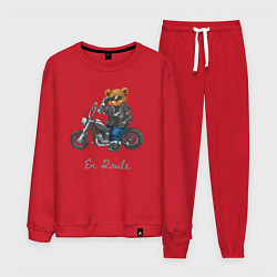 Костюм хлопковый мужской Крутой мотоциклист медведь, цвет: красный