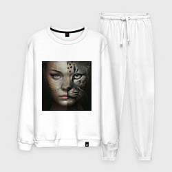Костюм хлопковый мужской Девушка рысь, цвет: белый