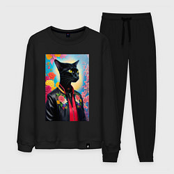 Костюм хлопковый мужской Кошачья мода - нейросеть, цвет: черный