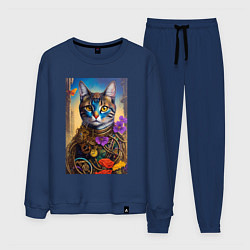 Костюм хлопковый мужской Кот в стиле стимпанк - нейросеть - искусство, цвет: тёмно-синий