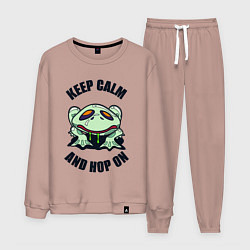 Костюм хлопковый мужской Keep calm and hop on, цвет: пыльно-розовый