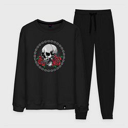 Костюм хлопковый мужской Skull and red roses, цвет: черный