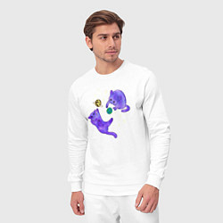 Костюм хлопковый мужской Космические коты, играющие планетами, цвет: белый — фото 2