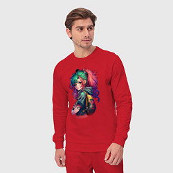 Костюм хлопковый мужской Аниме девушка с разноцветными волосами, цвет: красный — фото 2