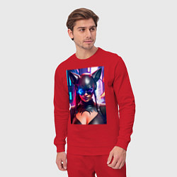 Костюм хлопковый мужской Девушка в костюме кошки - киберпанк, цвет: красный — фото 2