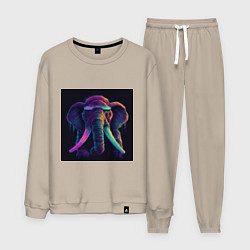 Костюм хлопковый мужской Кибер-слон в неоновом свете, цвет: миндальный