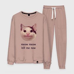 Костюм хлопковый мужской Мем с котом - meow meow kill me now, цвет: пыльно-розовый