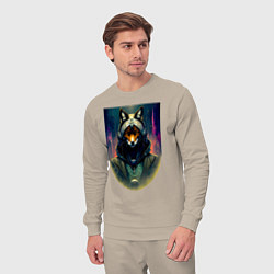 Костюм хлопковый мужской Лиса в стиле киберпанк - нейросеть, цвет: миндальный — фото 2