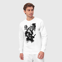 Костюм хлопковый мужской Tiger samurai - hieroglyph - art, цвет: белый — фото 2