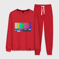 Костюм хлопковый мужской Разноцветные полосы в телевизоре, цвет: красный